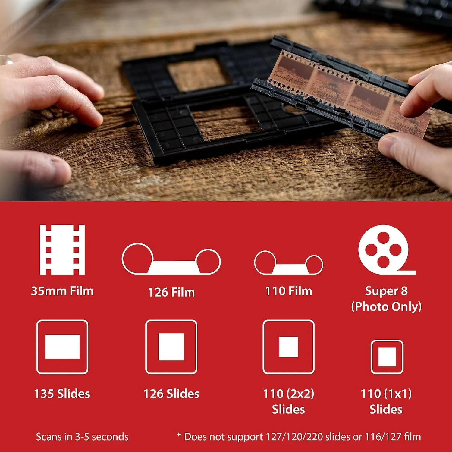 Magnasonic 25MP Film Scanner with Large 5" Display & HDMI and 32GB SanDisk SD Card, Converts 35mm/126/110/Super 8 Film & 135/126/110 Slides into Digital Photos, Built-in Memory