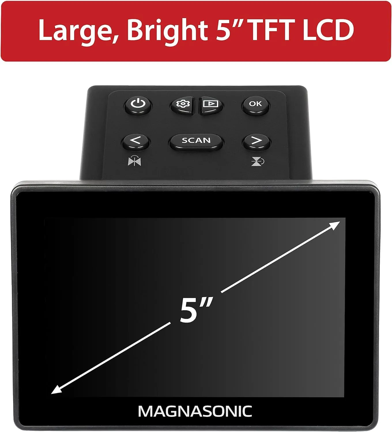 Magnasonic 25MP Film Scanner with Large 5" Display & HDMI and 32GB SanDisk SD Card, Converts 35mm/126/110/Super 8 Film & 135/126/110 Slides into Digital Photos, Built-in Memory