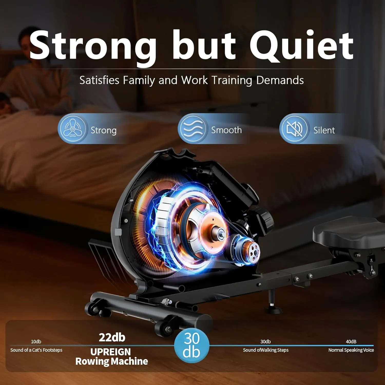 Magnetic Rowing Machine for Home Adjustable 8-Speed Booster Burn Fat & Sculpt Muscles Supports Up to 265 LBS Phone/Tablet-Ready Design