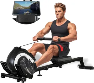 Magnetic Rowing Machine for Home Adjustable 8-Speed Booster Burn Fat & Sculpt Muscles Supports Up to 265 LBS Phone/Tablet-Ready Design