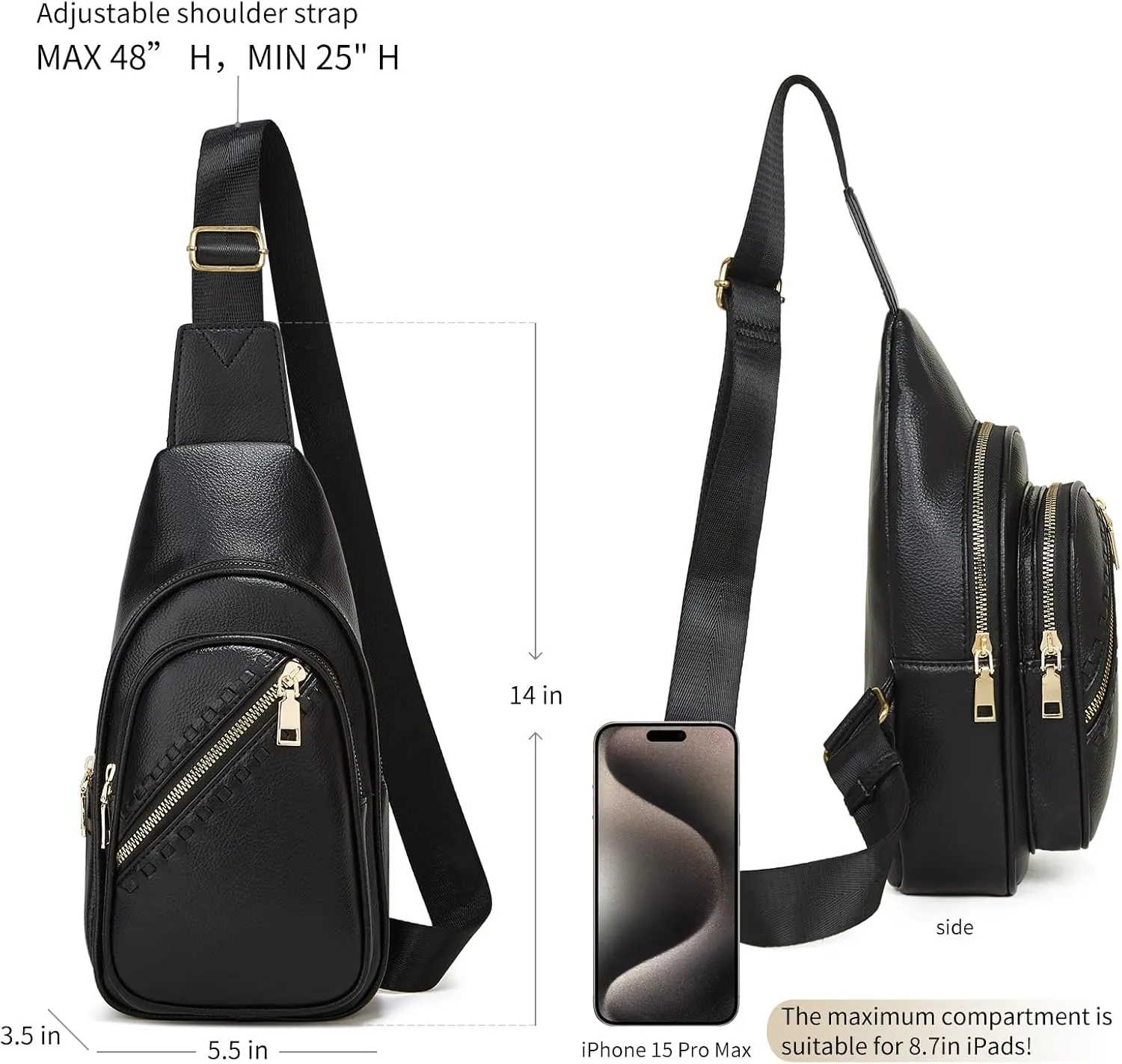 Makes Small Sling Bag for Women, Vegan Leather Fanny Pack Crossbody Bags for Women, Chest Bag With Wide Strap