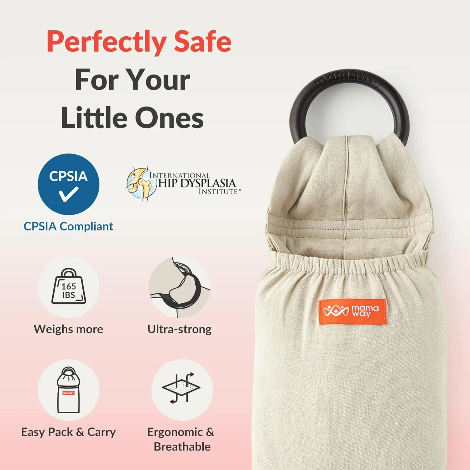 Mamaway Baby Ring Sling Carrier - Newborn and Toddler Sling (Supports up to 154lbs), IHDI Certified, Rayon & Linen Made, Soft & Breathable, Nylon 66 Safety Rings, Storage Pocket Design, Khaki