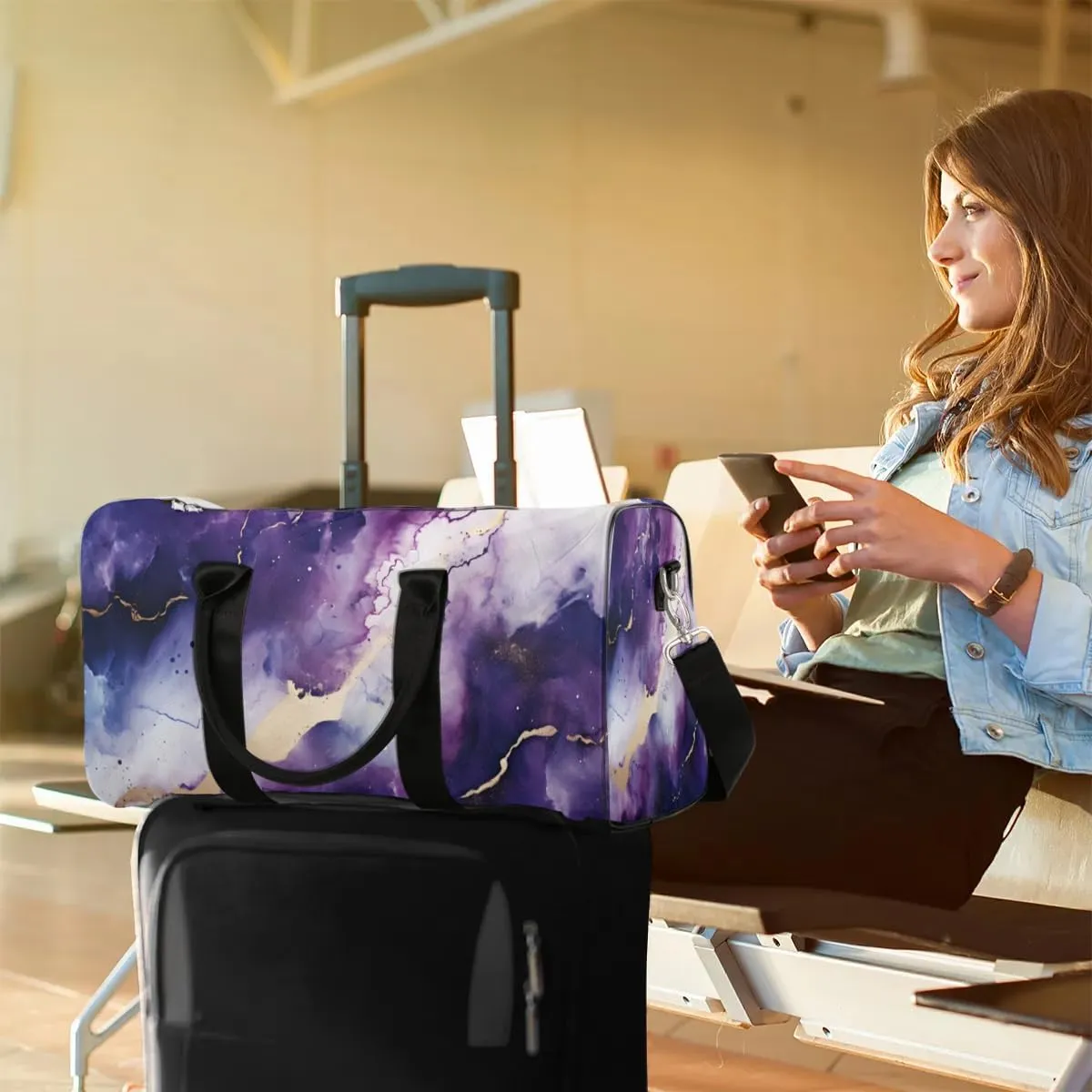 Marble Art Abstraction Travel Duffel Bag for Women Men Waterproof Foldable Overnight Weekender Bag Large Capacity Sports Gym Bag