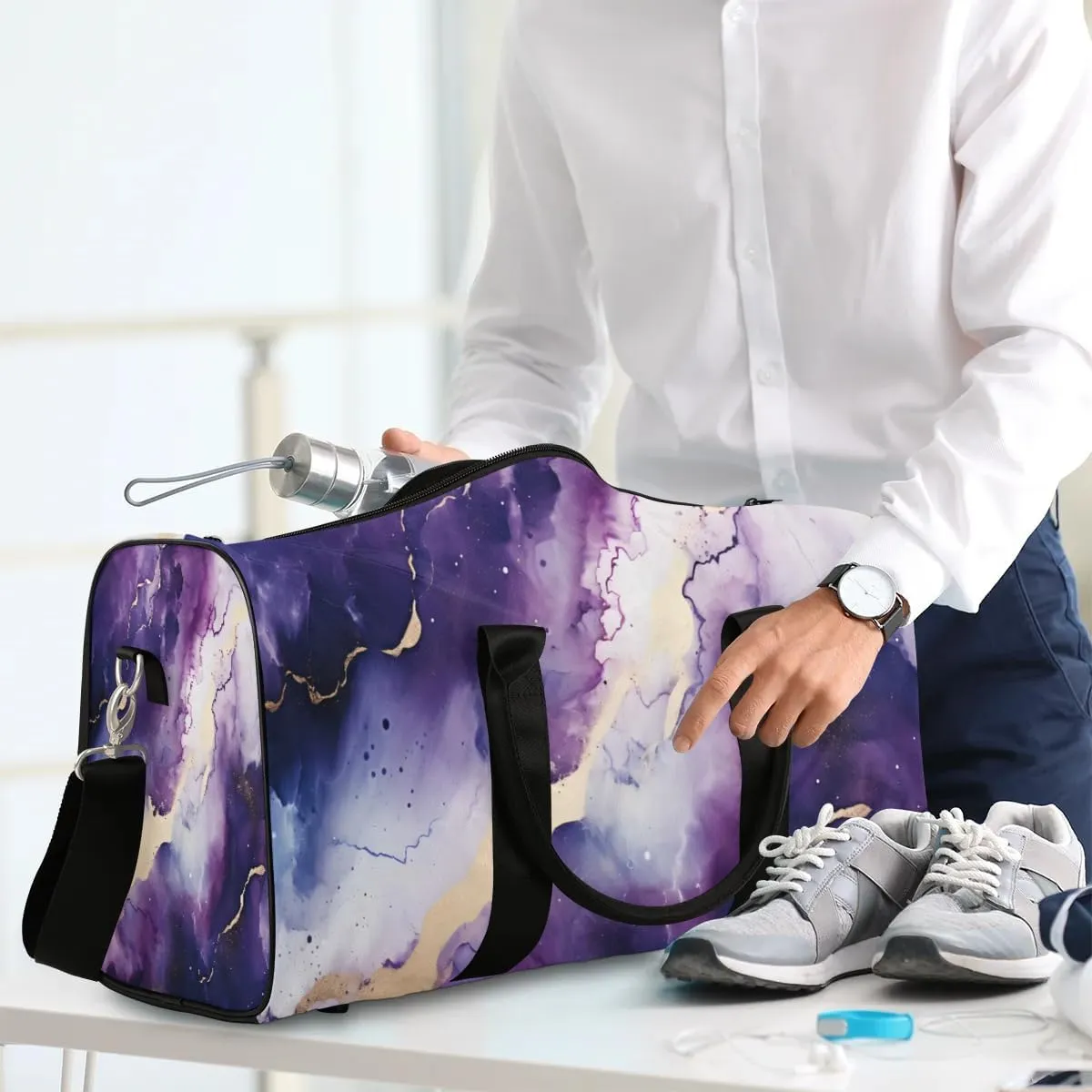 Marble Art Abstraction Travel Duffel Bag for Women Men Waterproof Foldable Overnight Weekender Bag Large Capacity Sports Gym Bag