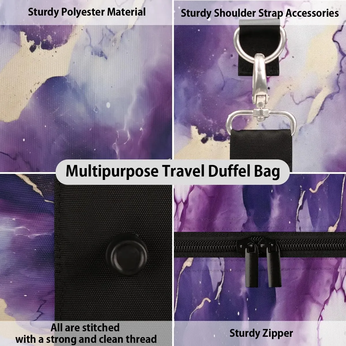 Marble Art Abstraction Travel Duffel Bag for Women Men Waterproof Foldable Overnight Weekender Bag Large Capacity Sports Gym Bag
