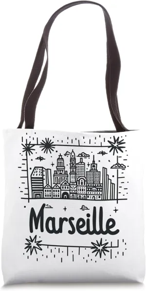 Marseille France Minimalist City Skyline Travel Tote Bag