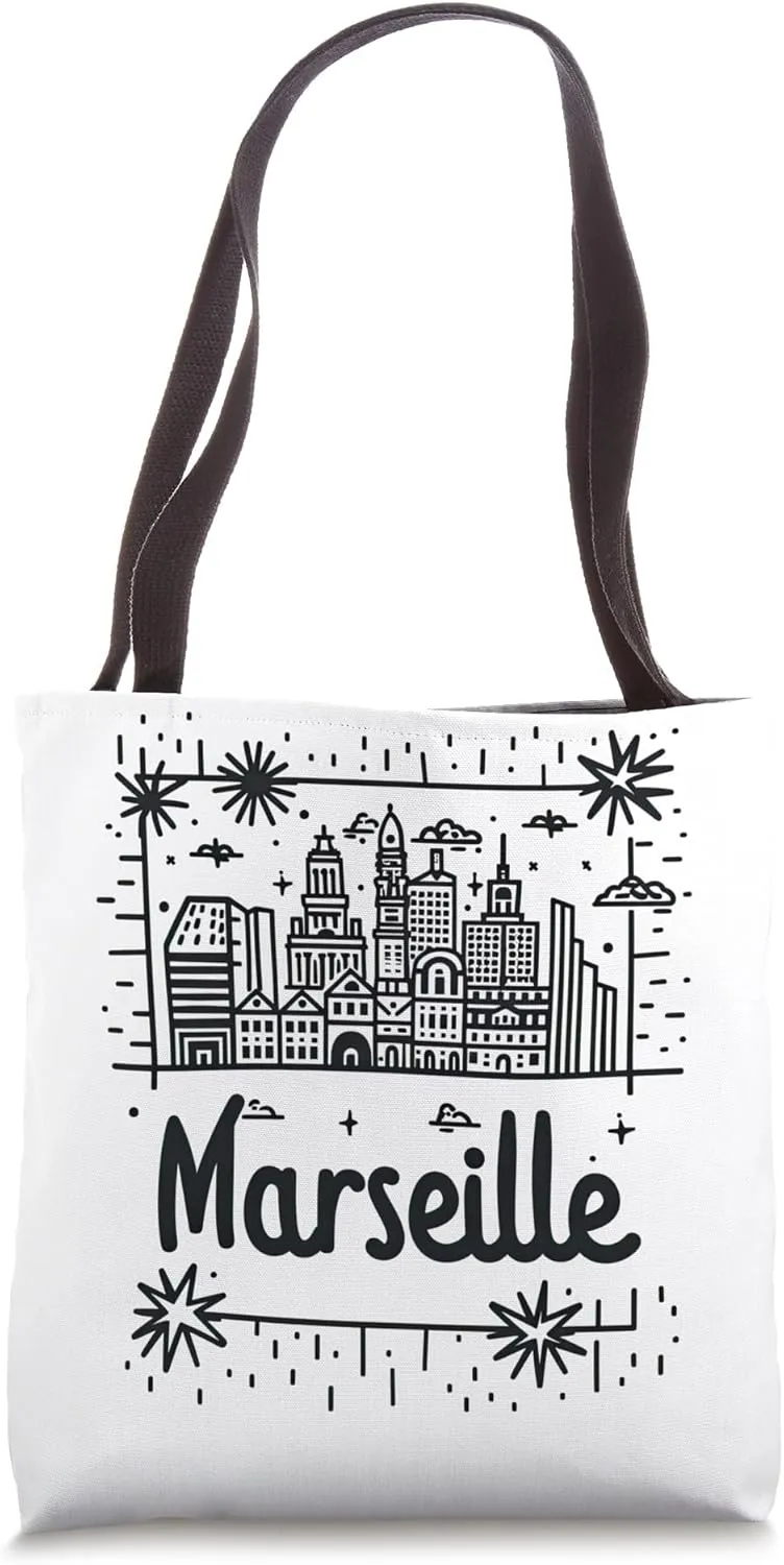 Marseille France Minimalist City Skyline Travel Tote Bag
