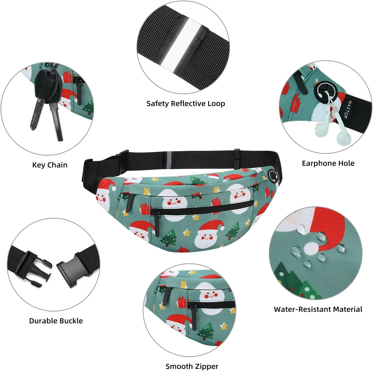 MAXTOP Large Crossbody Fanny Pack with 4-Zipper Pockets,Gifts for Enjoy Sports Festival Workout Traveling Running Casual Hands-Free Wallets Waist Pack Phone Bag Carrying All Phones