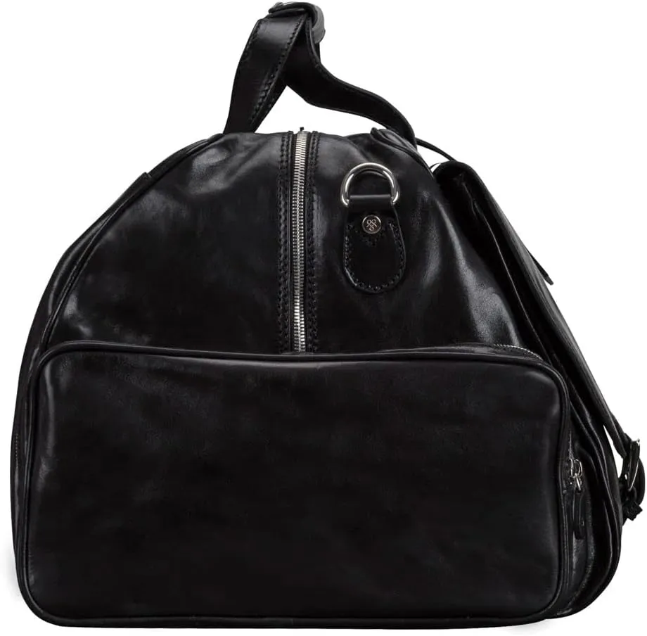 Maxwell Scott - Mens Luxury Leather Medium Travel Duffle Bag - Made from Italian Full Grain Hides - The Dino Medium Black
