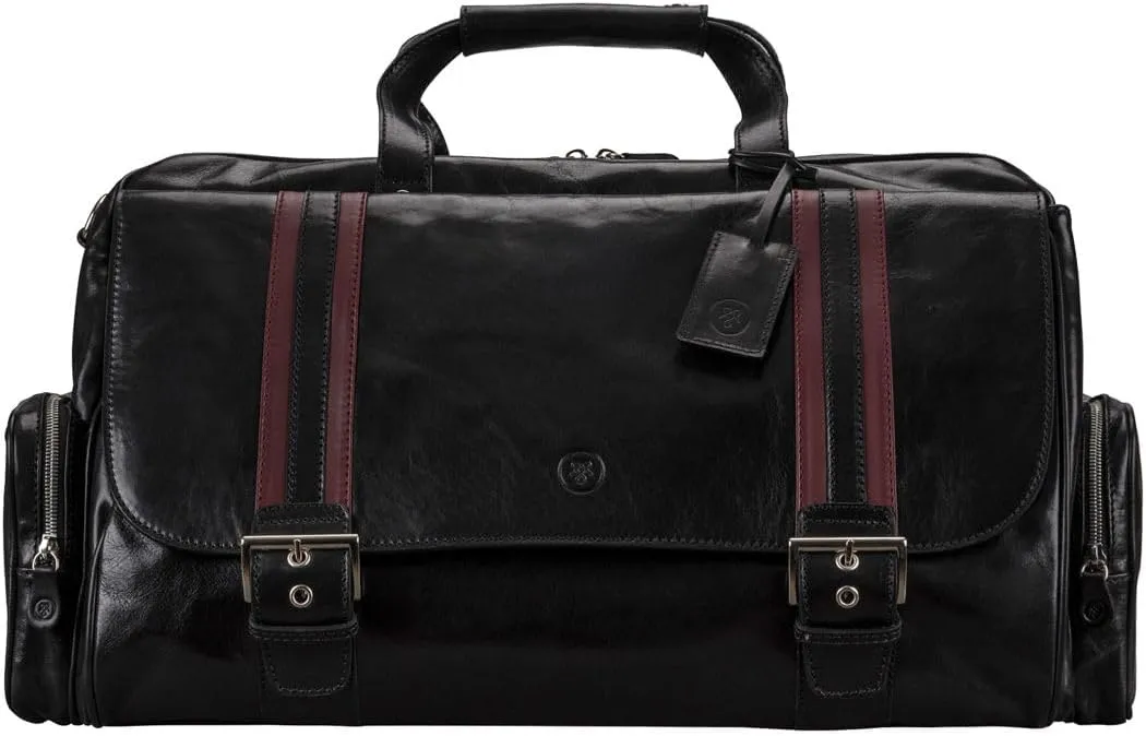 Maxwell Scott - Mens Luxury Leather Medium Travel Duffle Bag - Made from Italian Full Grain Hides - The Dino Medium Black