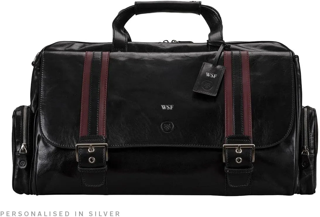 Maxwell Scott - Mens Luxury Leather Medium Travel Duffle Bag - Made from Italian Full Grain Hides - The Dino Medium Black