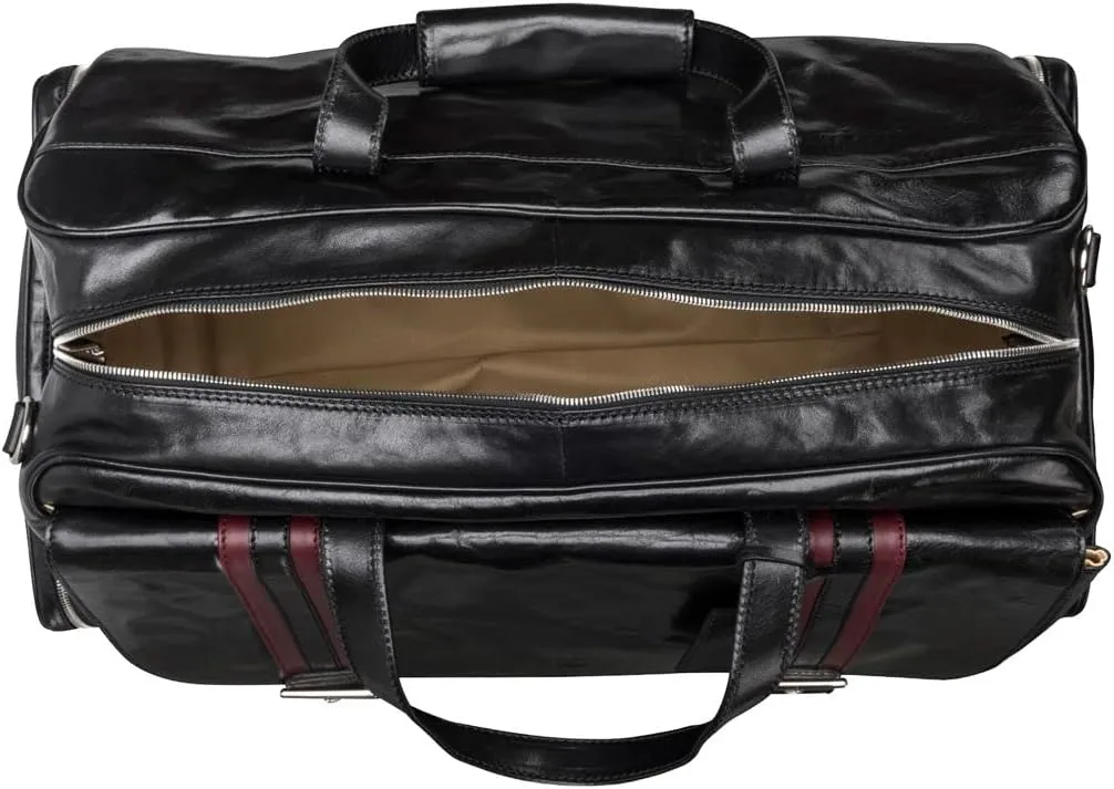 Maxwell Scott - Mens Luxury Leather Medium Travel Duffle Bag - Made from Italian Full Grain Hides - The Dino Medium Black