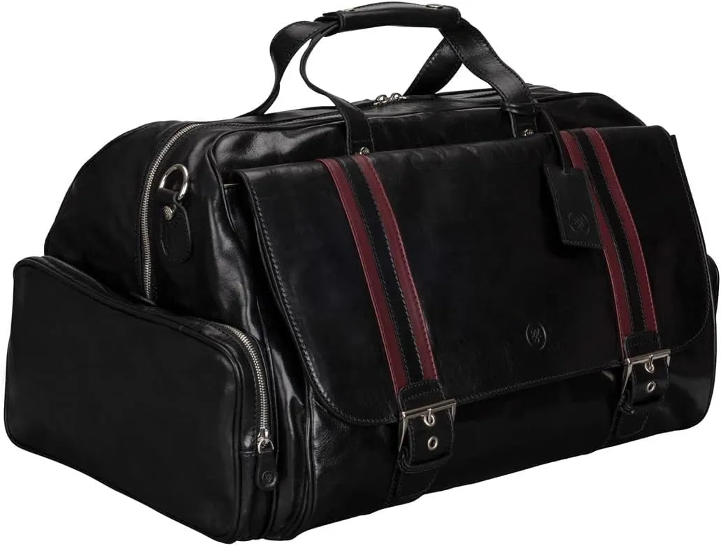 Maxwell Scott - Mens Luxury Leather Medium Travel Duffle Bag - Made from Italian Full Grain Hides - The Dino Medium Black