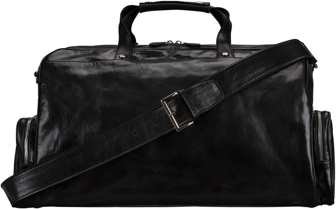 Maxwell Scott - Mens Luxury Leather Medium Travel Duffle Bag - Made from Italian Full Grain Hides - The Dino Medium Black