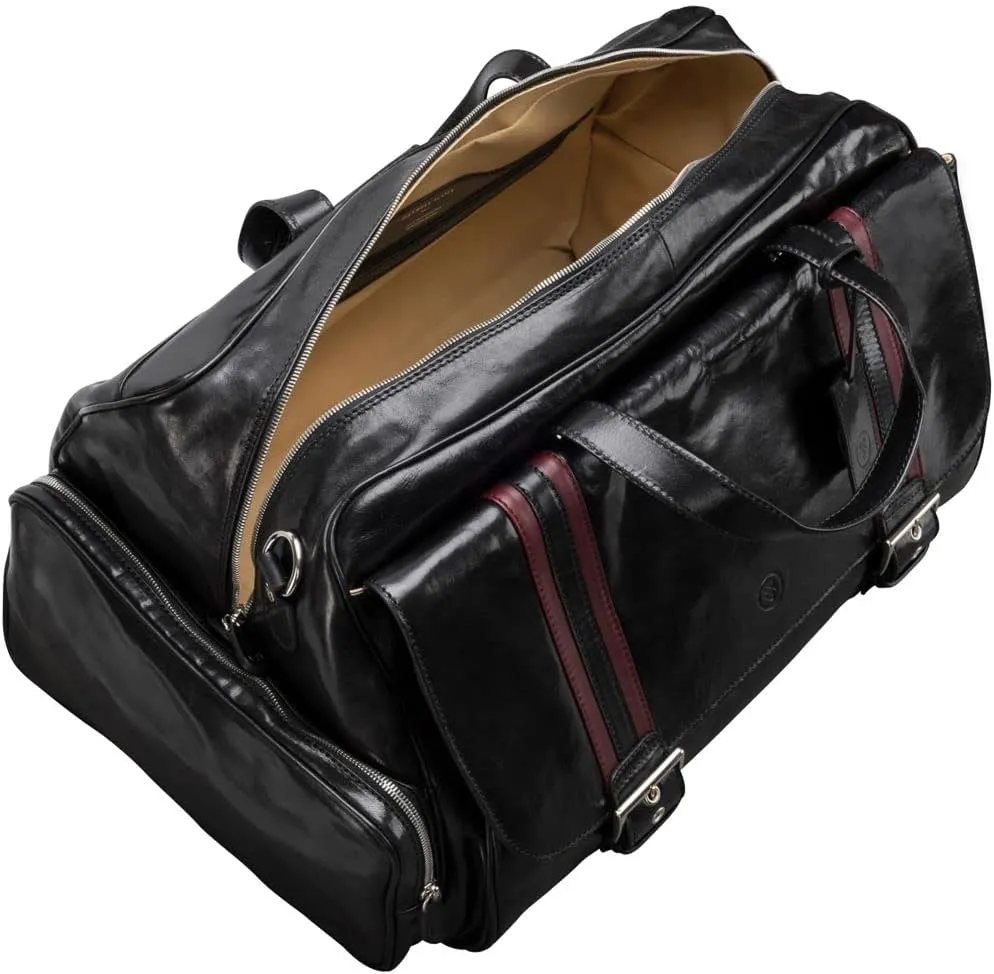 Maxwell Scott - Mens Luxury Leather Medium Travel Duffle Bag - Made from Italian Full Grain Hides - The Dino Medium Black