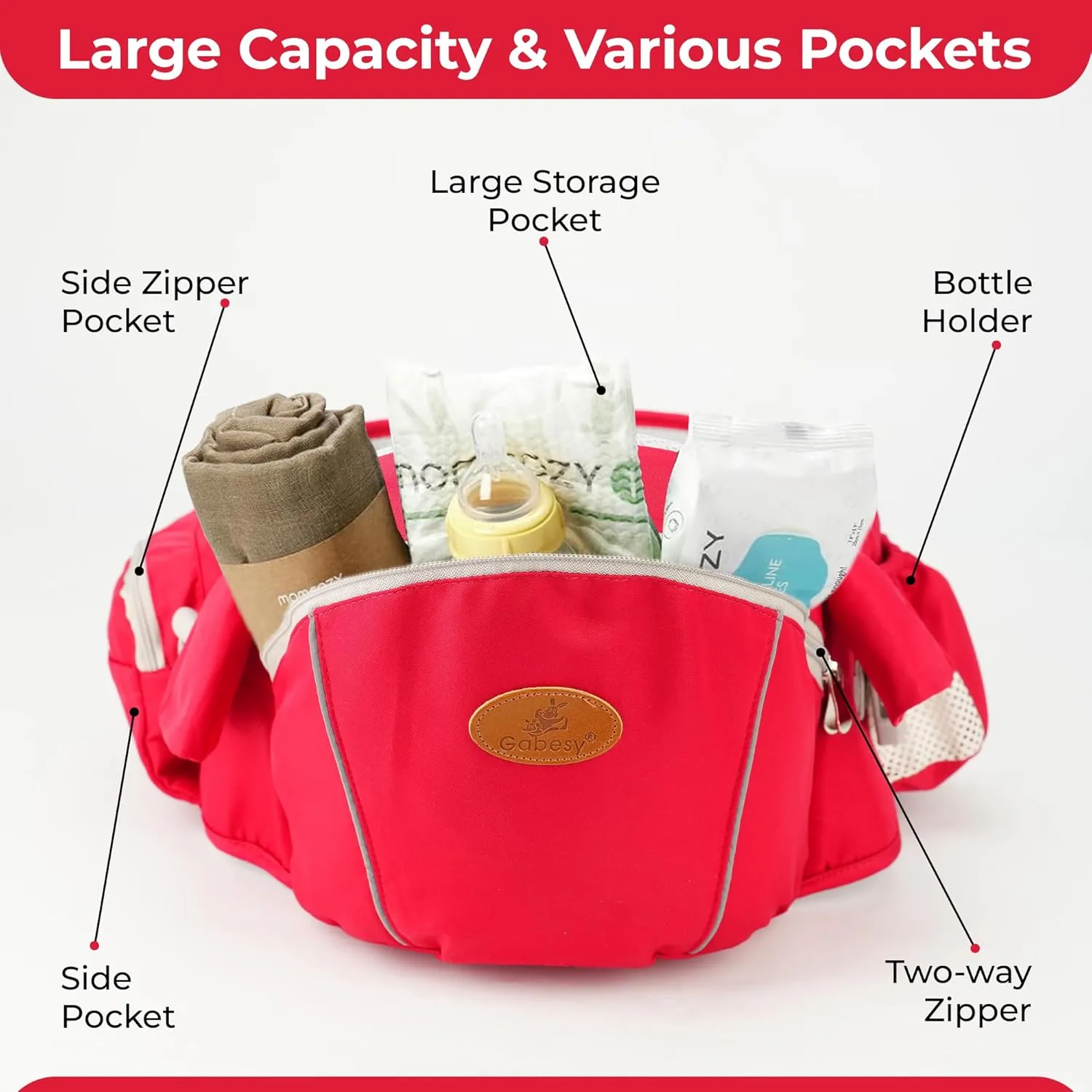 Maya Lilly Ultimate Baby Hip Seat Carrier - Baby Carrier Newborn to Toddler with Adjustable Fit, Premium Cotton Infant Hip Sling with Pockets, Ergonomic Toddler Holder - Red