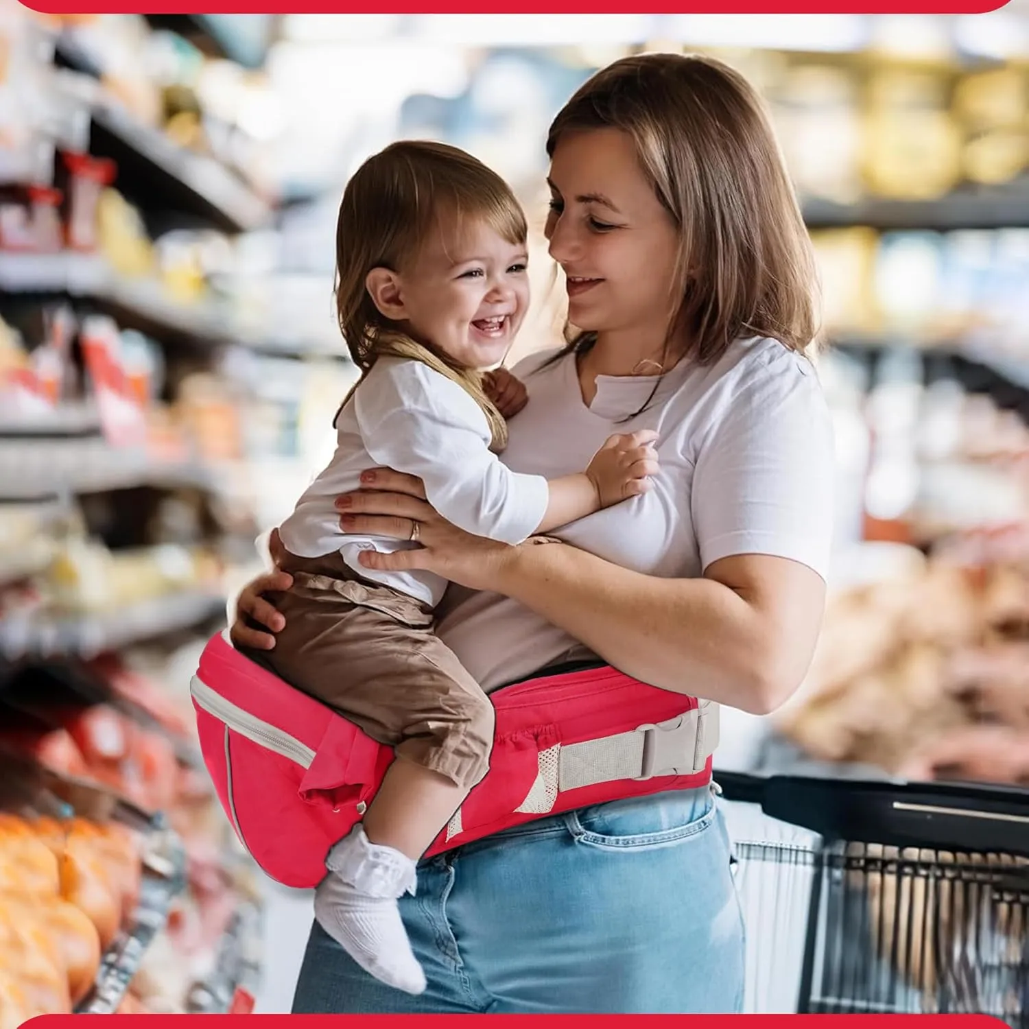 Maya Lilly Ultimate Baby Hip Seat Carrier - Baby Carrier Newborn to Toddler with Adjustable Fit, Premium Cotton Infant Hip Sling with Pockets, Ergonomic Toddler Holder - Red