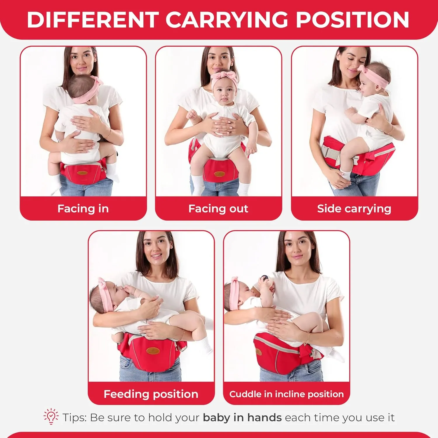 Maya Lilly Ultimate Baby Hip Seat Carrier - Baby Carrier Newborn to Toddler with Adjustable Fit, Premium Cotton Infant Hip Sling with Pockets, Ergonomic Toddler Holder - Red