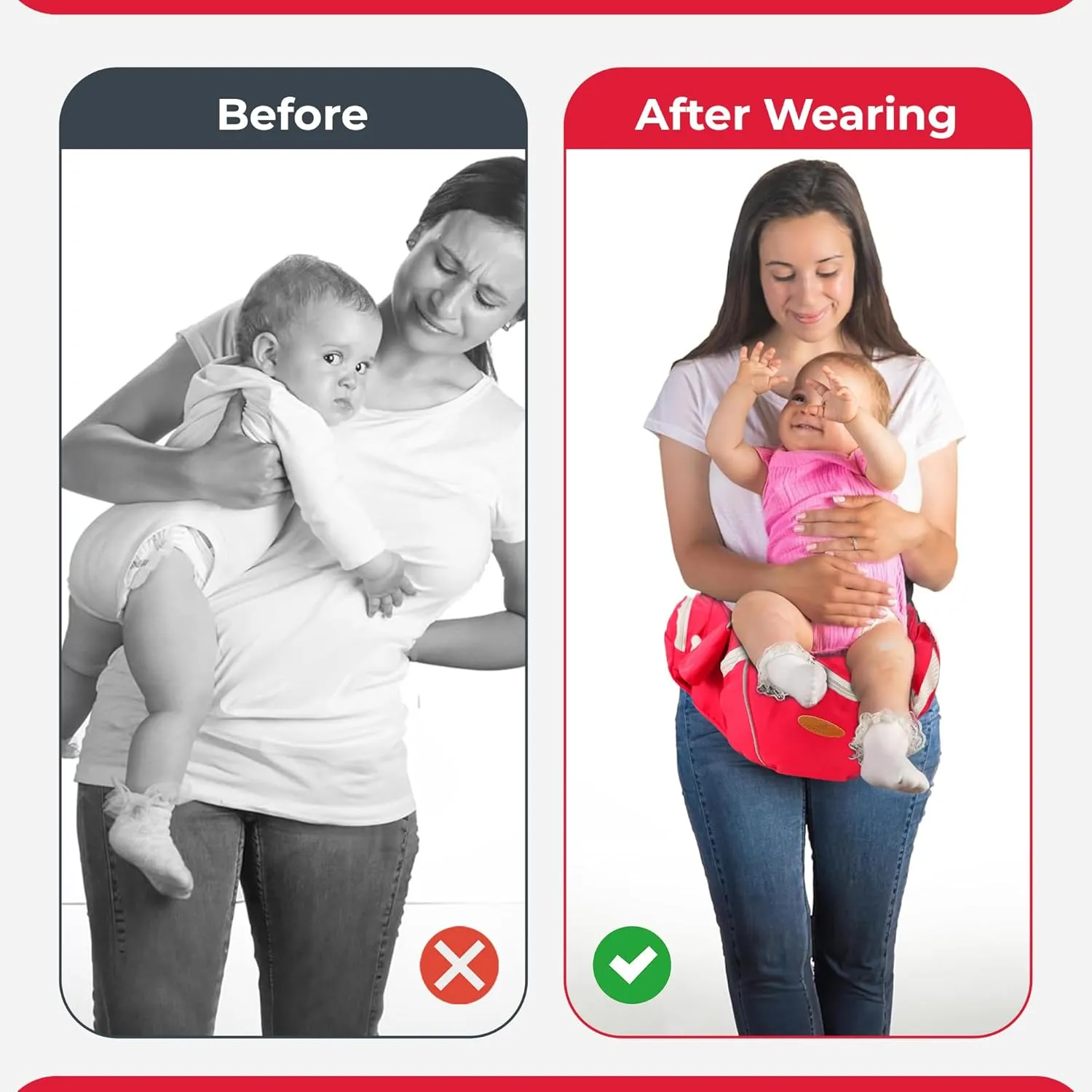 Maya Lilly Ultimate Baby Hip Seat Carrier - Baby Carrier Newborn to Toddler with Adjustable Fit, Premium Cotton Infant Hip Sling with Pockets, Ergonomic Toddler Holder - Red