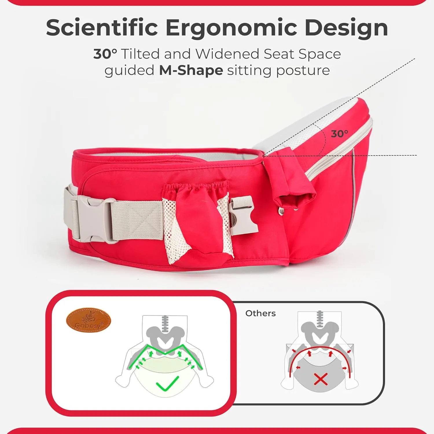 Maya Lilly Ultimate Baby Hip Seat Carrier - Baby Carrier Newborn to Toddler with Adjustable Fit, Premium Cotton Infant Hip Sling with Pockets, Ergonomic Toddler Holder - Red