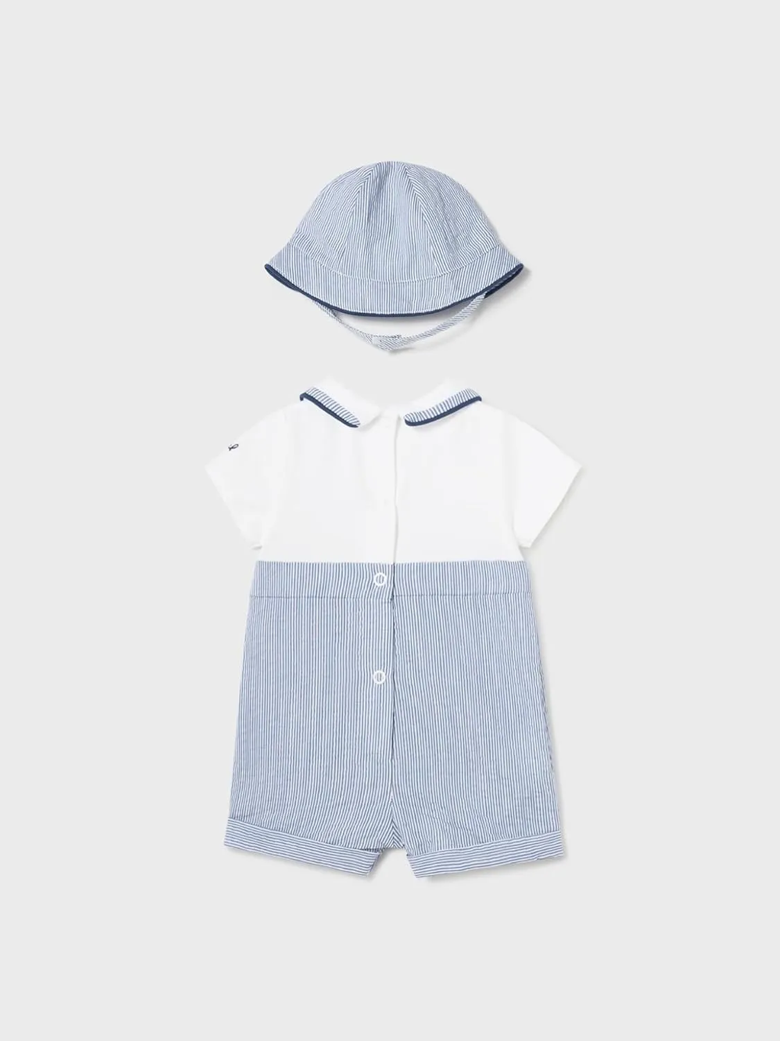 Mayoral BABY BOYS 1 PIECE SHORT SEERSUCKER ROMPER WITH MATCHING CAP