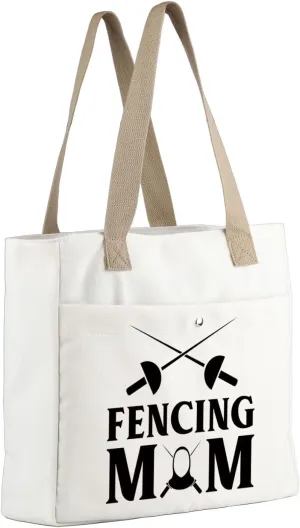 MBMSO Fencing Mom Tote Bag Fencing Sport Gifts for Fencers Sport Bags for Women Coaches Gift for Swordplay Fans Sword Fighter