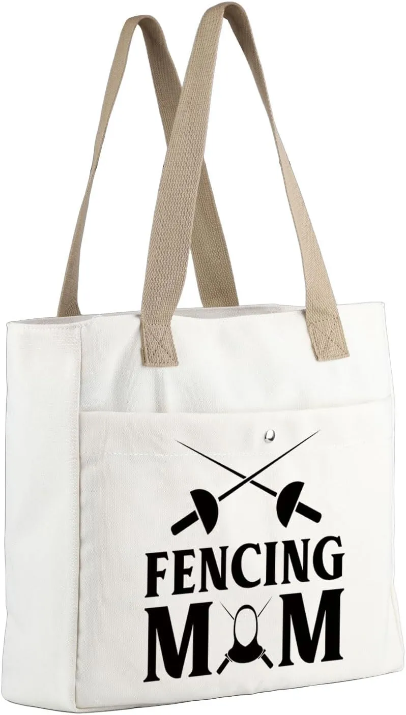 MBMSO Fencing Mom Tote Bag Fencing Sport Gifts for Fencers Sport Bags for Women Coaches Gift for Swordplay Fans Sword Fighter