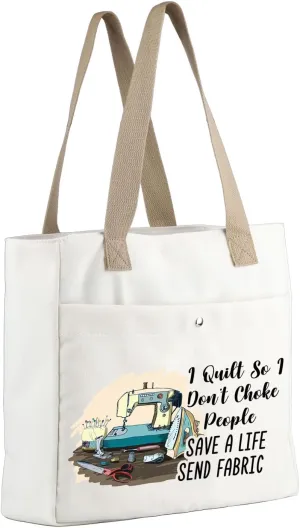 MBMSO Sewing Machine Tote Bag Funny Quilting Gifts I Quilt So I Don't Choke People Quilter Gifts for Sewing Lover Beach Tote