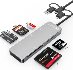 Memory Stick pro Duo Adapter - 6 in 1 M2/SD/CF/XD/MS Card Reader for iPhone/PC/Android, 3-in-1 Lightning USB A USB C, XD Card Reader