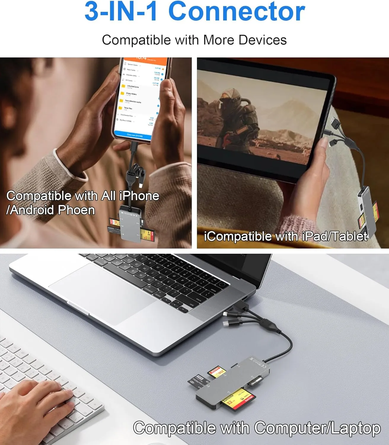 Memory Stick Pro Duo Adapter for iPhone/USB C/PC - Aluminum 5 in 1 SD/TF/CF/MS/XD Picture Card Reader, Multi Memory Card Reader USB C Lightning OTG Adapter Memory Stick pro Duo Reader for iPhone