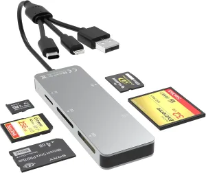 Memory Stick Pro Duo Adapter for iPhone/USB C/PC - Aluminum 5 in 1 SD/TF/CF/MS/XD Picture Card Reader, Multi Memory Card Reader USB C Lightning OTG Adapter Memory Stick pro Duo Reader for iPhone