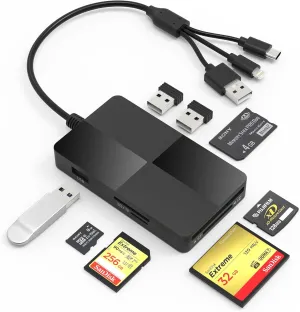 Memory Stick pro Duo Adapter Reader - 8 in 1 SD/TF/MS/CF/XD Card Reader for iPhone/Computer/USB-C Device, Lightning USB A USB C Multi Memory Card Reader with 3 USB 2.0 Ports, XD Picture Card Reader