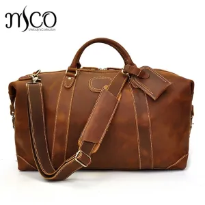Men genuine leather travel duffel 24" travel bag Big vintage crazy horse leather zip around Carry On Weekend Duffel Luggage bag