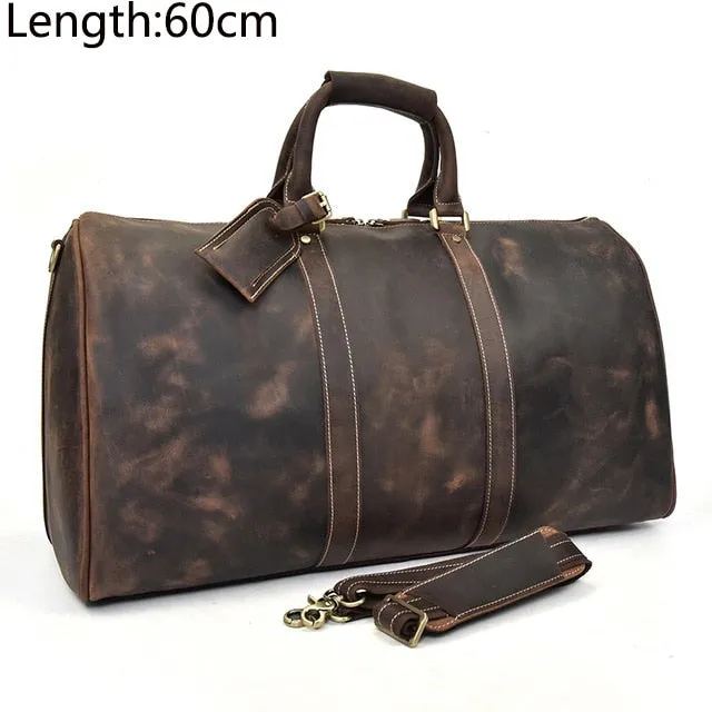 Men genuine leather travel duffel 24" travel bag Big vintage crazy horse leather zip around Carry On Weekend Duffel Luggage bag