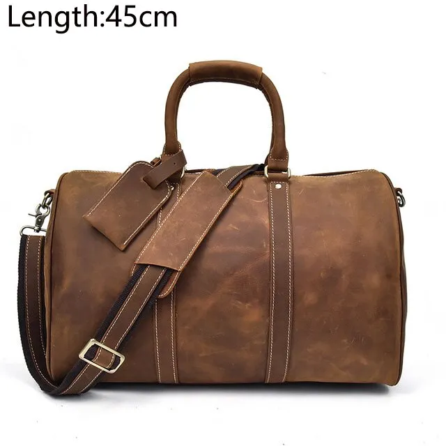 Men genuine leather travel duffel 24" travel bag Big vintage crazy horse leather zip around Carry On Weekend Duffel Luggage bag