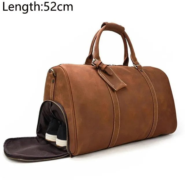 Men genuine leather travel duffel 24" travel bag Big vintage crazy horse leather zip around Carry On Weekend Duffel Luggage bag