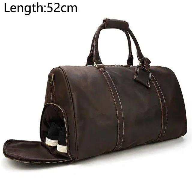 Men genuine leather travel duffel 24" travel bag Big vintage crazy horse leather zip around Carry On Weekend Duffel Luggage bag