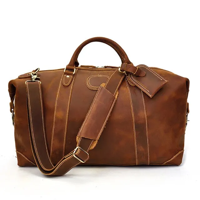 Men genuine leather travel duffel 24" travel bag Big vintage crazy horse leather zip around Carry On Weekend Duffel Luggage bag