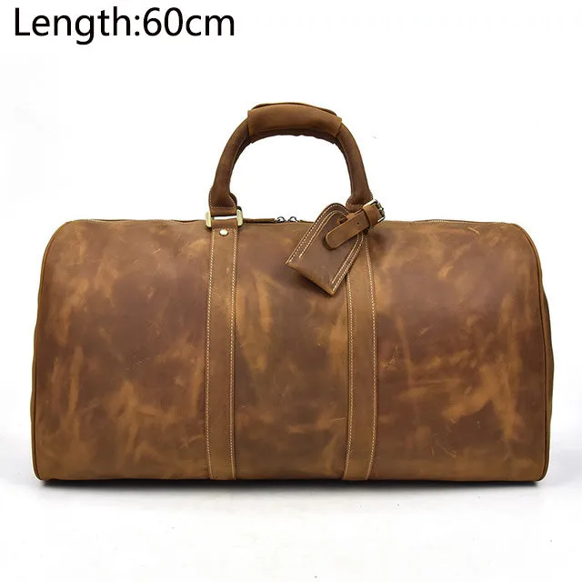 Men genuine leather travel duffel 24" travel bag Big vintage crazy horse leather zip around Carry On Weekend Duffel Luggage bag