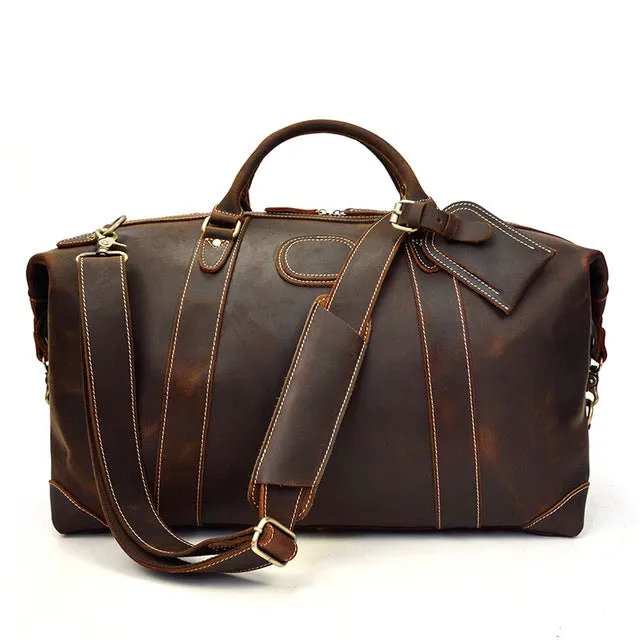 Men genuine leather travel duffel 24" travel bag Big vintage crazy horse leather zip around Carry On Weekend Duffel Luggage bag