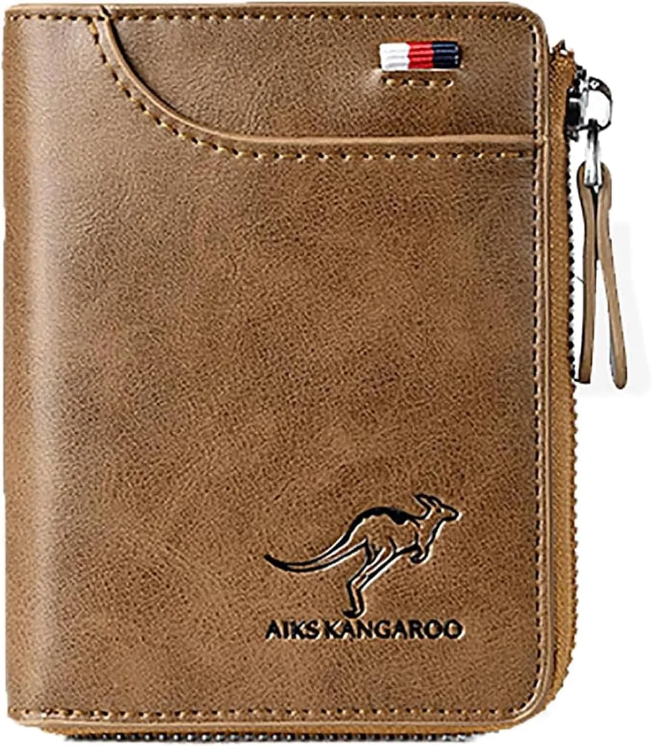 Men Wallet Zipper Purse (RFID PROTECTED), Aiks Kangaroo Wallets, Mens RFID Blocking Leather Wallet Credit Card ID Holder Zipper Purse Waterproof (Retro Brown)