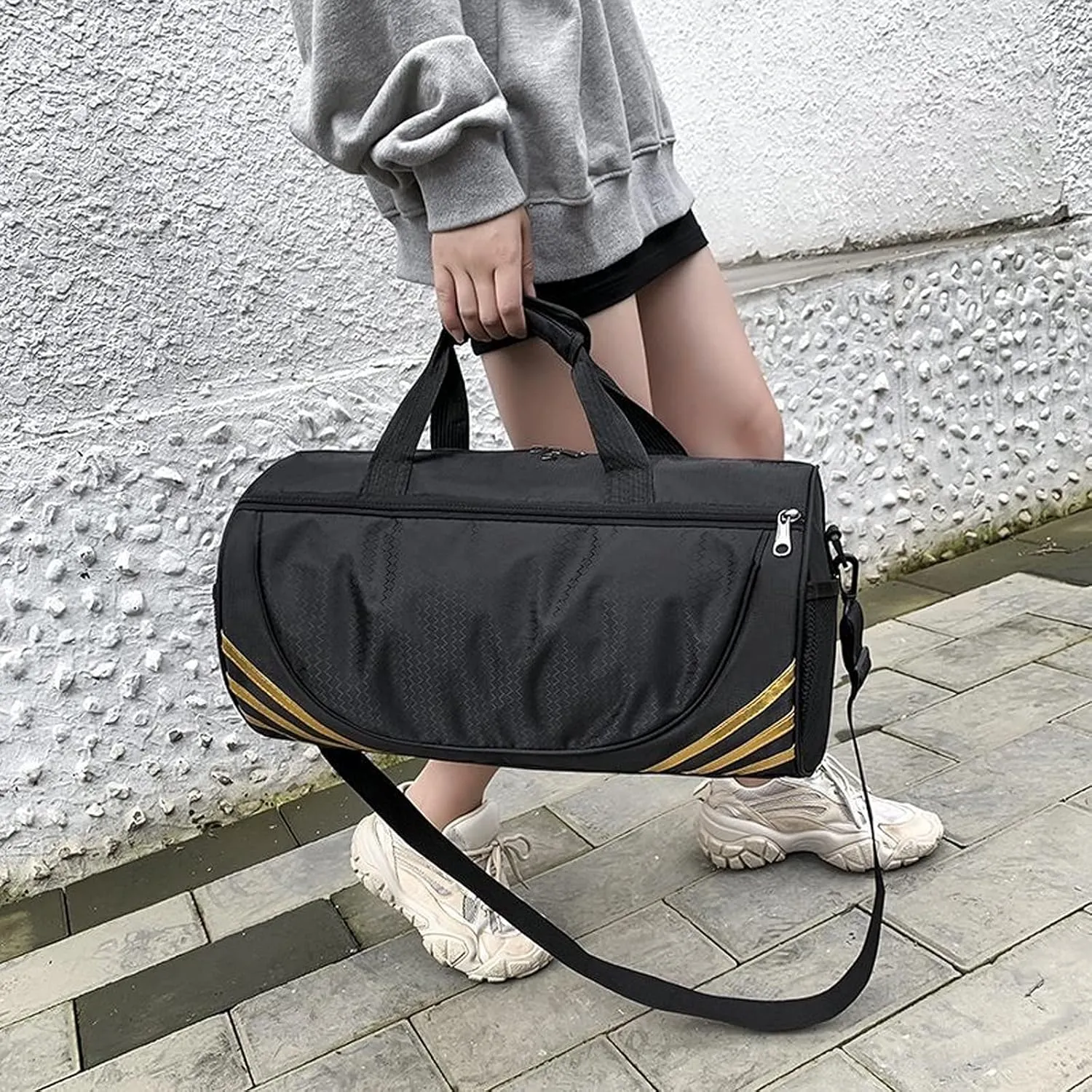 Men Women Travel Large Capacity Fitness Durable Sports Bag Weekend Travel with Shoulder Handbag (C)