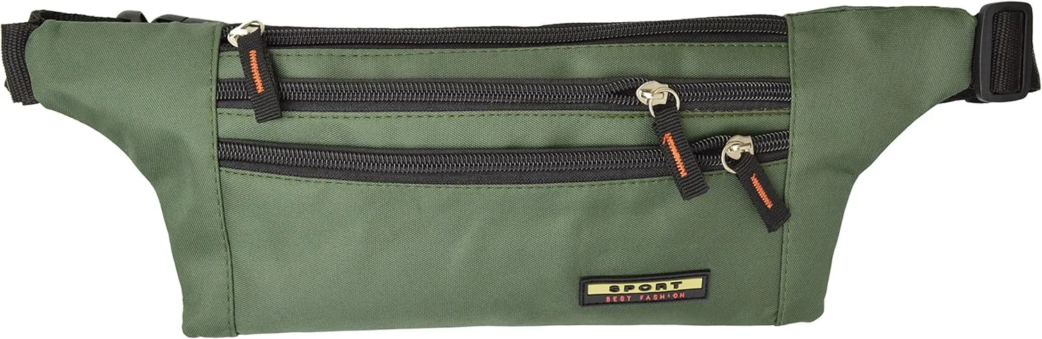 Men Women Water Repellant Waist Bum Bag Fanny Pack Zipper Outdoor Sports (Green)