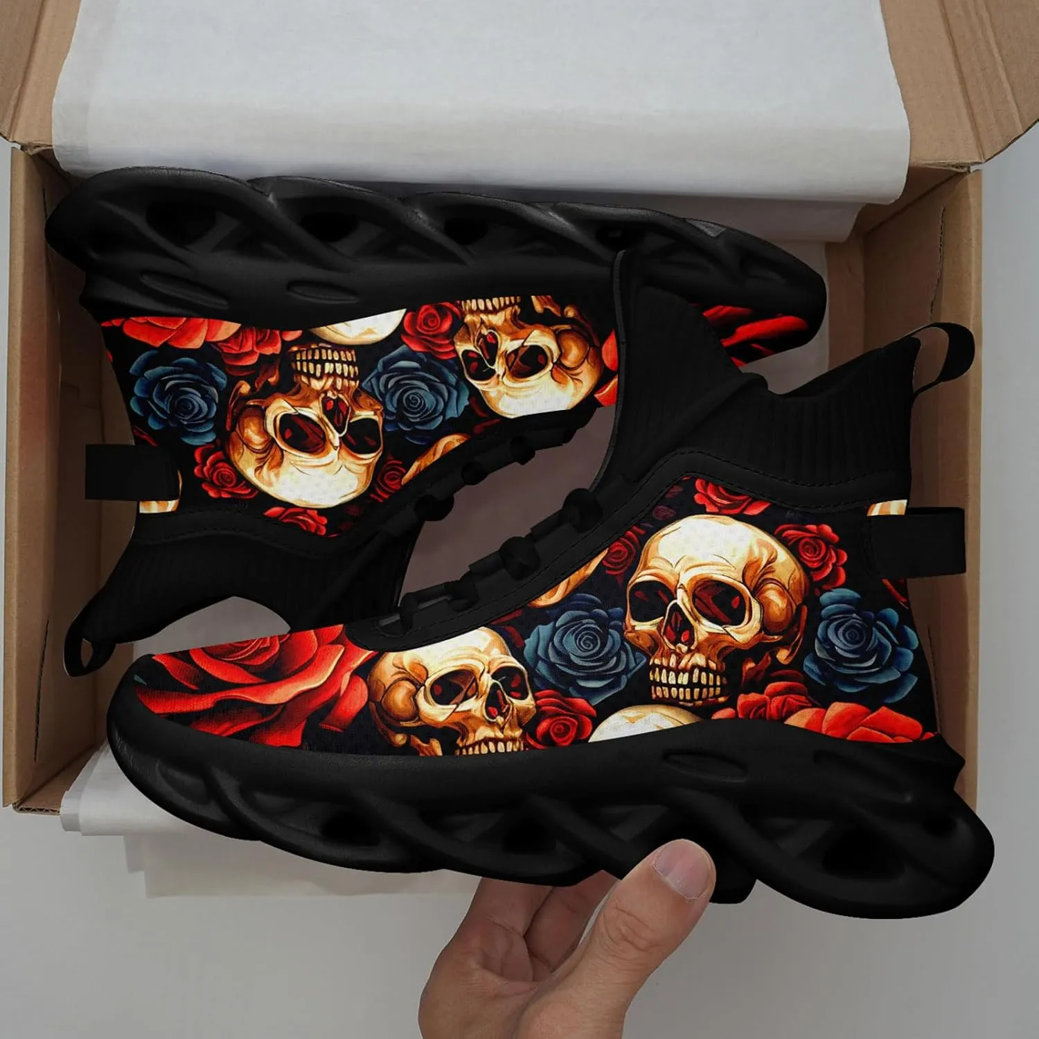 Men's Athletic High Top Walking Shoes Non Slip Skull Lightweight Fashion Sneakers for Women Hip Hop Cushion Running Shoes