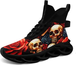 Men's Athletic High Top Walking Shoes Non Slip Skull Lightweight Fashion Sneakers for Women Hip Hop Cushion Running Shoes