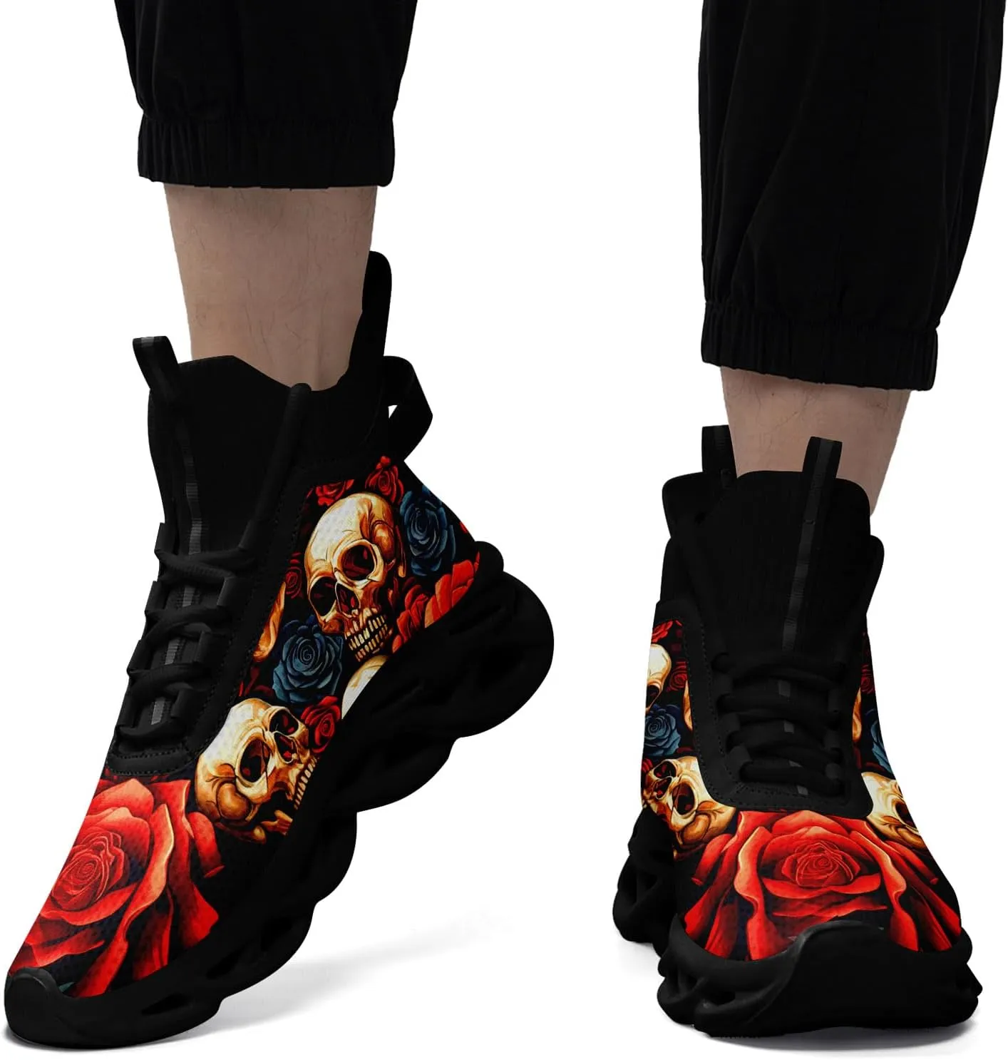 Men's Athletic High Top Walking Shoes Non Slip Skull Lightweight Fashion Sneakers for Women Hip Hop Cushion Running Shoes
