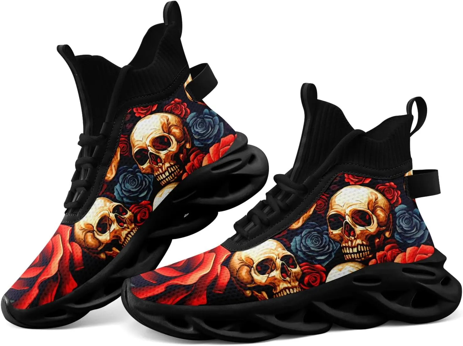 Men's Athletic High Top Walking Shoes Non Slip Skull Lightweight Fashion Sneakers for Women Hip Hop Cushion Running Shoes