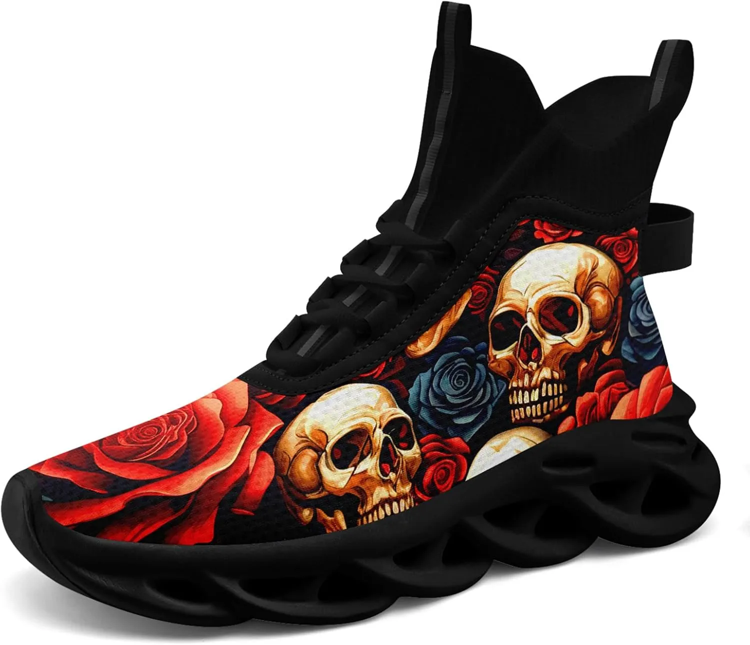 Men's Athletic High Top Walking Shoes Non Slip Skull Lightweight Fashion Sneakers for Women Hip Hop Cushion Running Shoes