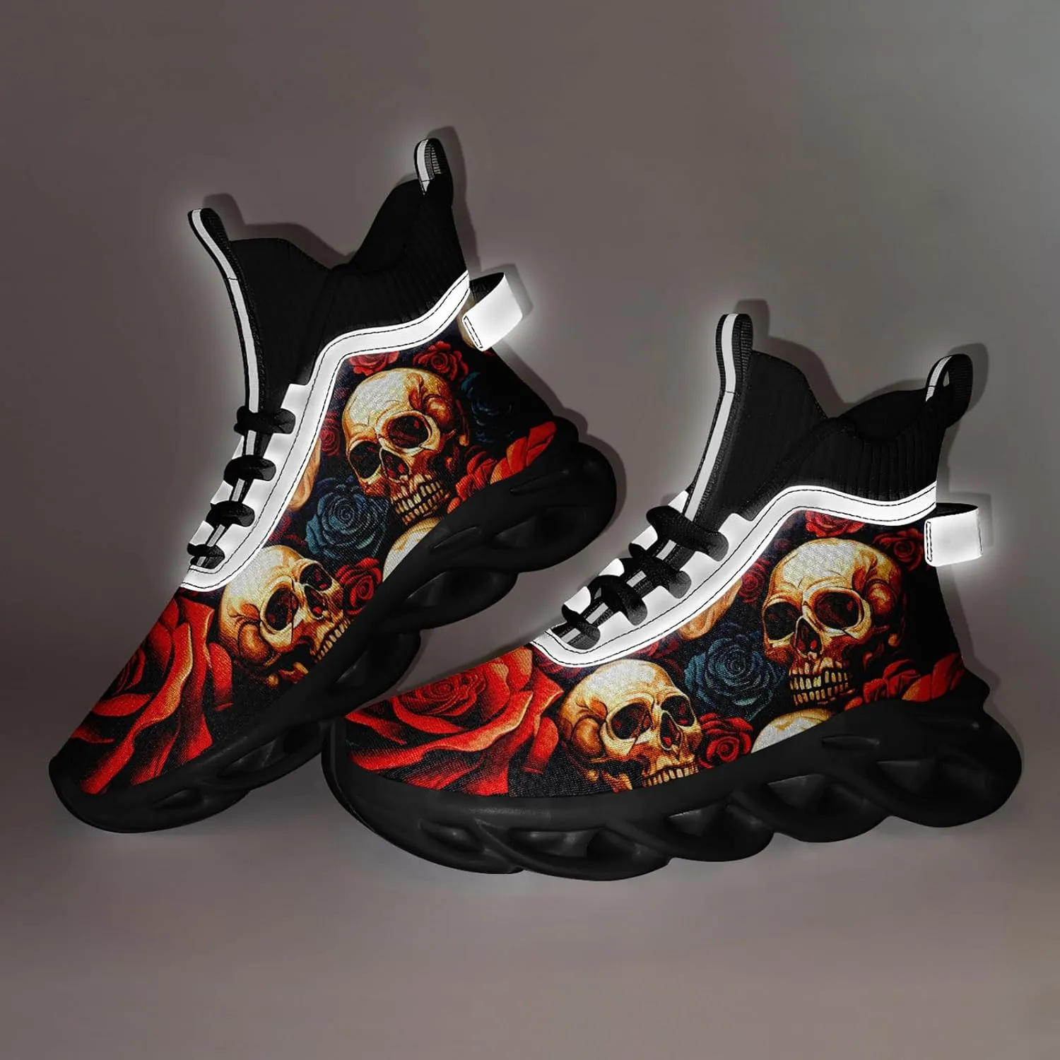 Men's Athletic High Top Walking Shoes Non Slip Skull Lightweight Fashion Sneakers for Women Hip Hop Cushion Running Shoes