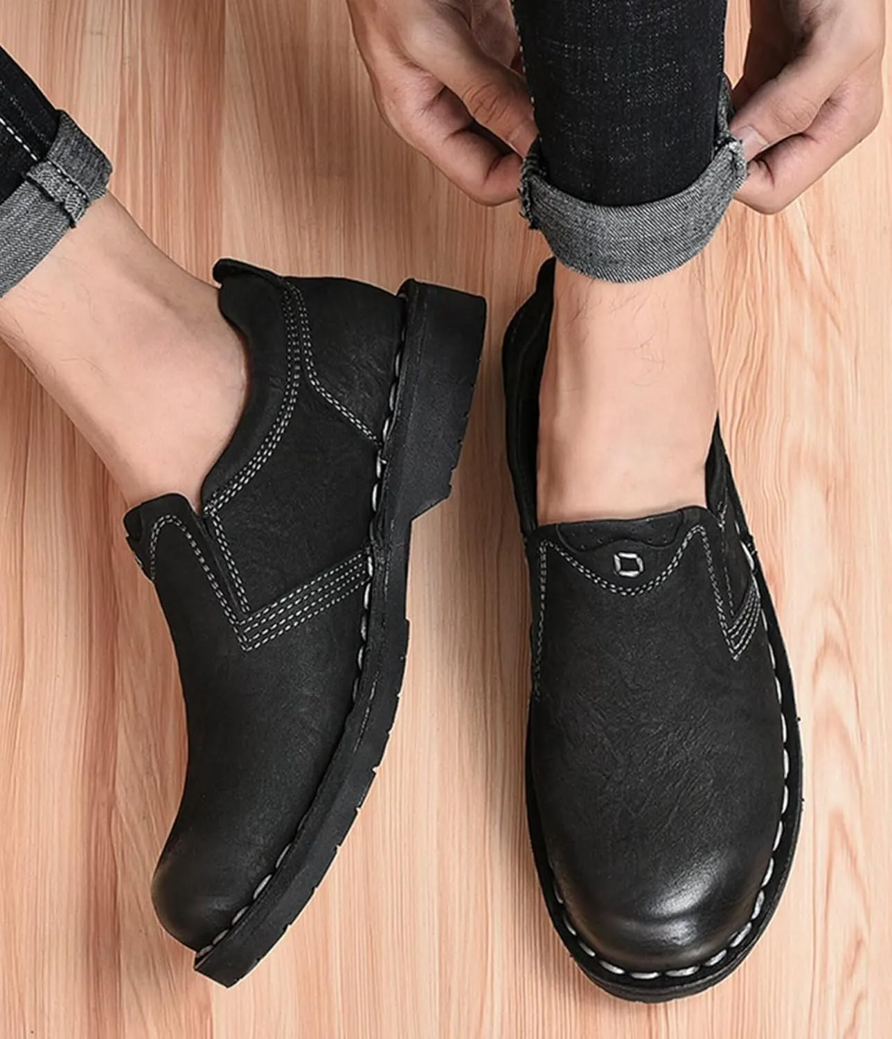 Men's Casual Leather Driving Walking Shoes Sport Hiking Outdoor Shoes